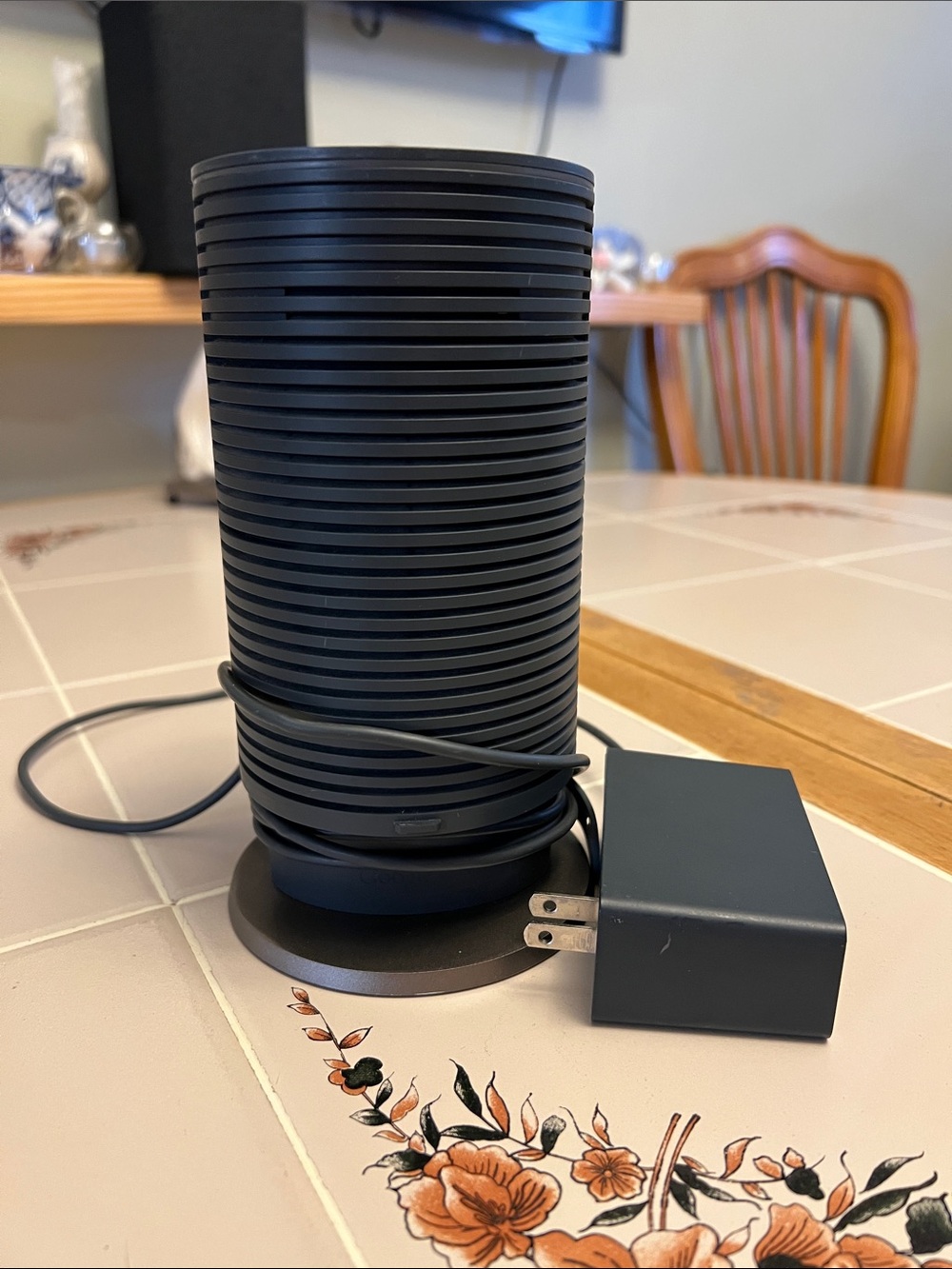 Modern Black Cylindrical Electric Diffuser or Speaker with Power Adapter